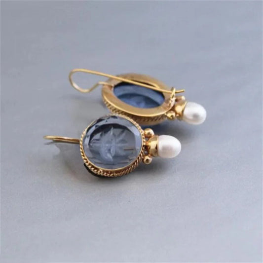Vintage Blue Stone Pearl Drops