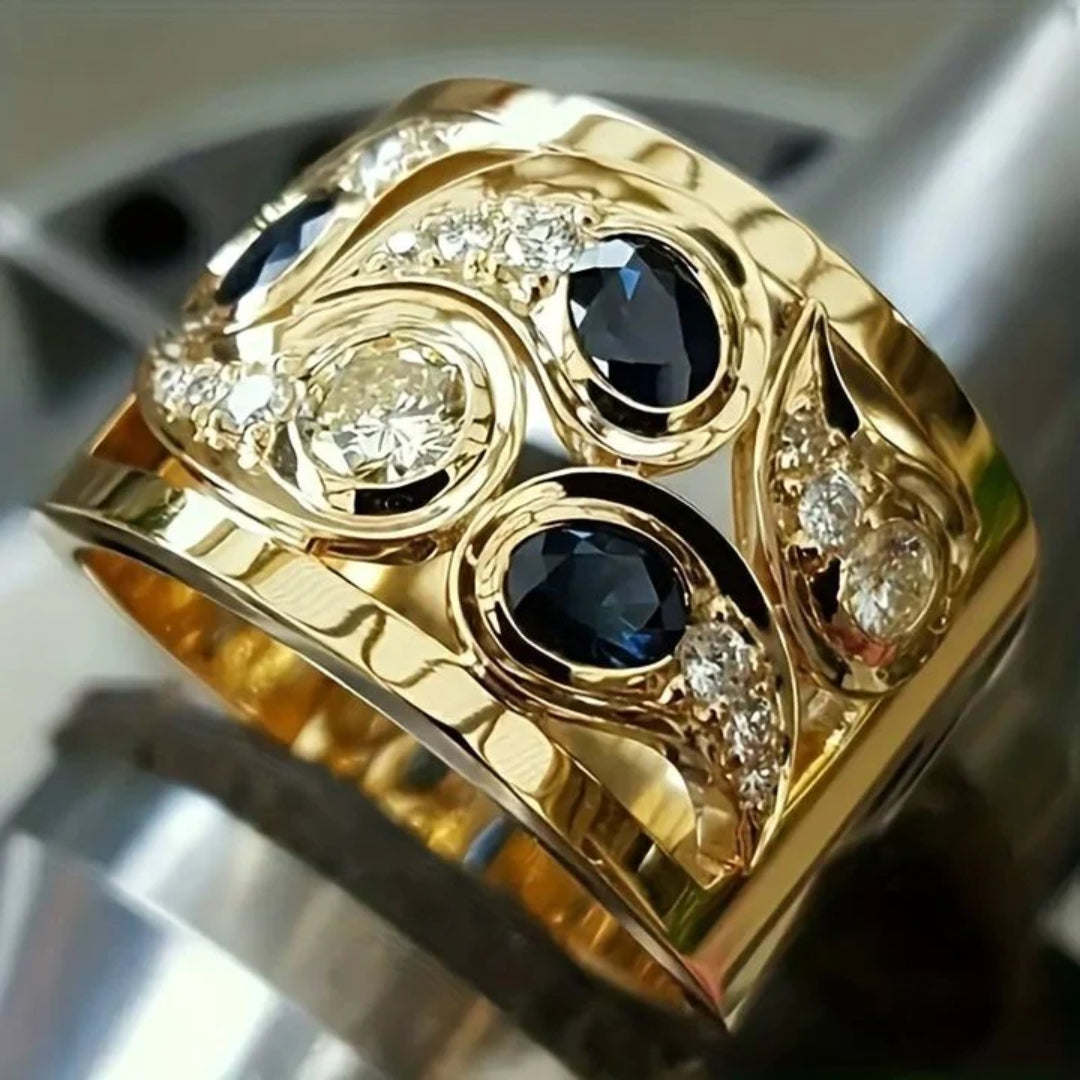 Black & Crystal Gold Ring