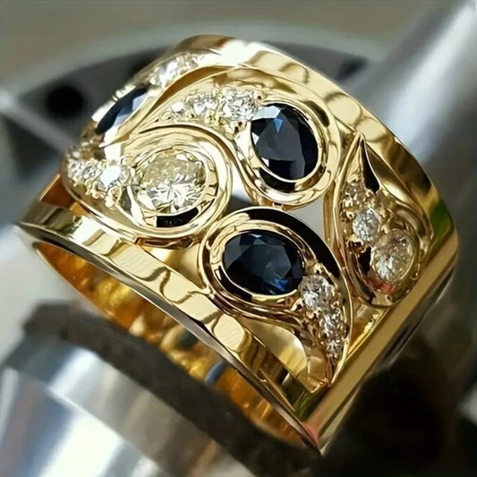 Black & Crystal Gold Ring
