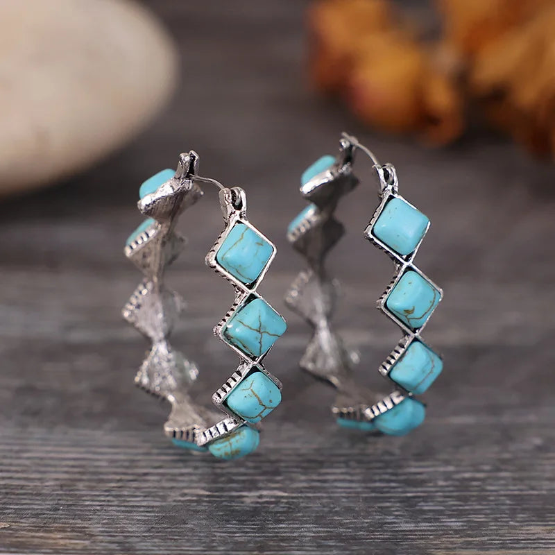 Turquoise Crescent Hoops