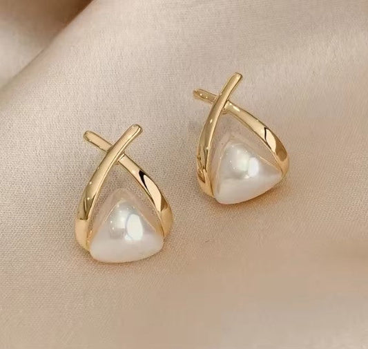 Triangle Pearl Drop Earrings